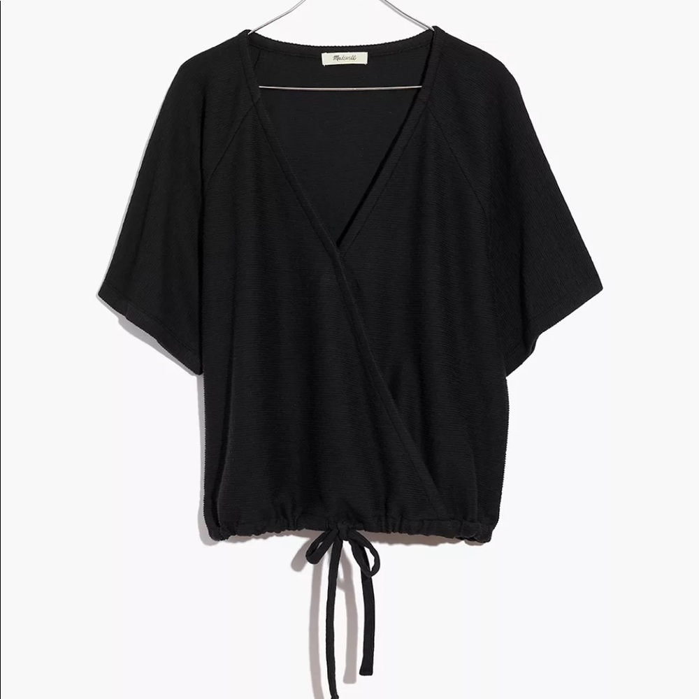 Madewell Drapey Ottoman Jacquard Wrap Top Black